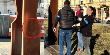 Dosud neznámý pachatel ztvárnil hákový kříž na pomník generála Pattona