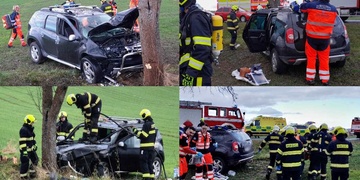 Vážná nehoda u Kozolup, vozidlo začalo po nárazu do stromu hořet