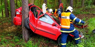 Auto se doslova zaseklo do stromu