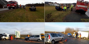 Převrácené auto i střet vozu s dodávkou