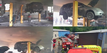 Auto začalo hořet na zdviži