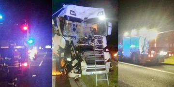 Střet kamionů na dálnici D5