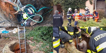 Záchrana muže ze studny, na místě přistával vrtulník LZS