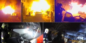 Požár chaty a auta