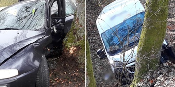 Dvě auta skončila ve stromech během pouhé jediné hodiny