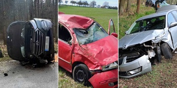 Jedno auto skončilo v poli, druhé na boku a třetí v příkopu