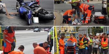 Motorkář srazil mladou dívku, přeletěl křižovatku a sám havaroval