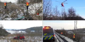 Auto vyletělo z dálnice a kutálelo se polem, na místo letěl vrtulník LZS