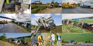 Převrácený kamion plný jogurtů blokoval dopravu na dálnici D5