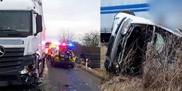 Čelní střet kamionu s osobním autem