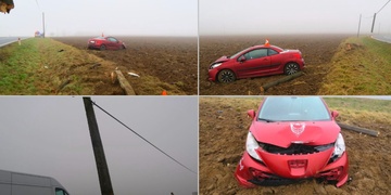 Vyletěl ze silnice, přerazil sloup a skončil v poli