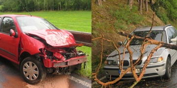 Čelní náraz do stromu poškodil hned dva vozy