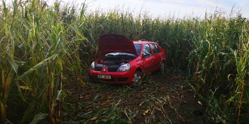 Smyk auta skončil v kukuřici