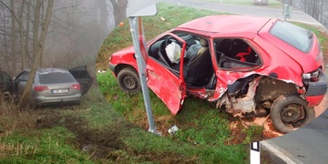 Střet protijedoucího Audi a Citroenu