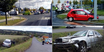 Jedno auto skončilo ve sloupu, druhé v příkopu