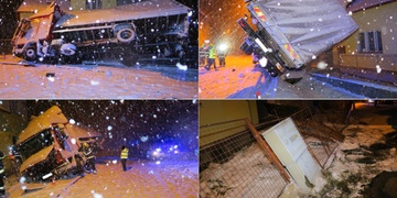 S nákladním vozem se převrátil na zahradu