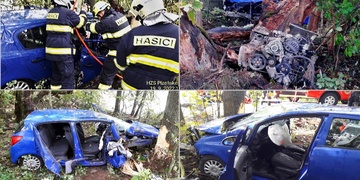 Hasiči museli z vraku vozu vystříhat dva těžce zraněné
