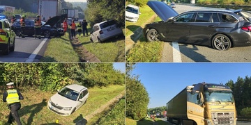 Střet dvou aut a kamionu na dálnici
