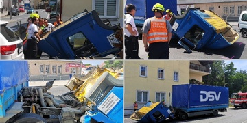 Kuriózní havárie nákladního auta