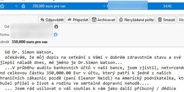 Umírající cizí žena Vám chce poslat peníze...