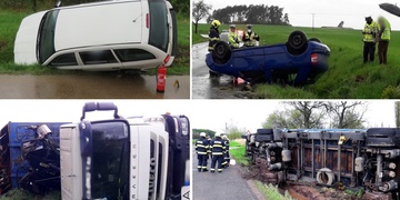 Střety aut, havárie i převrácená vozidla