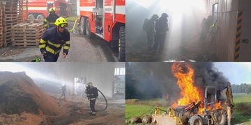 Požár bagru i výrobny pelet, byl vyhlášen druhý stupeň požárního poplachu