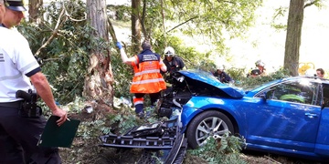 Auto vyletělo ze silnice a narazilo do stromu