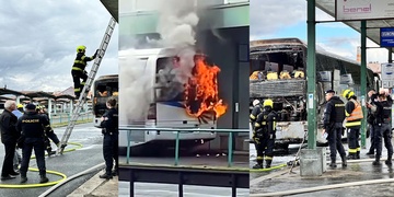 Požár autobusu na CAN Plzeň