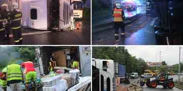 Převrácený kamion PPL v centru Plzně