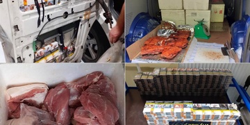 Padělky oblečení, cigarety, pivo i dva metráky masa
