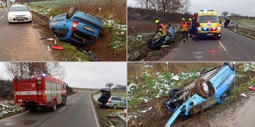 Řidička s autem vyletěla ze silnice a převrátila se na střechu