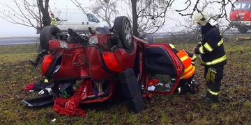 Auto vyletělo ze silnice a přerazilo jabloň