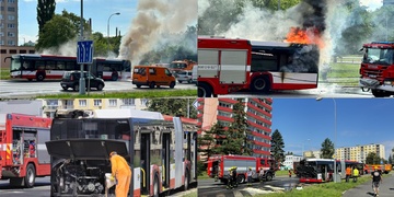 Požár autobusu MHD v Plzni
