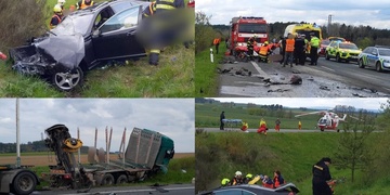 Čelní střet osobního vozu s nákladním