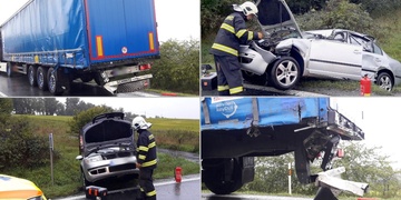 Řidič osobního vozu při střetu s kamionem utrpěl zranění