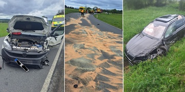 Řidič přejel do protisměru a vyrazil protijedoucí auto ze silnice