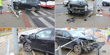 Řidička srazila semafor a zdemolovala oplocení zastávky