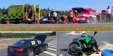 Vážná nehoda - střet motocyklu s autem