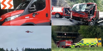 Vážná dopravní nehoda, řidiče museli z kabiny vystříhat hasiči