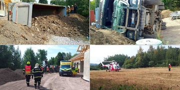 Převrácený náklaďák zaklínil velmi vážně zraněného řidiče