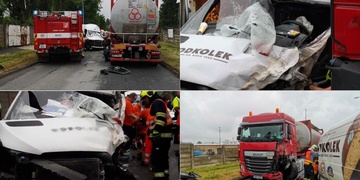 Střet dodávky s kamionem