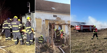 Požár garáží, rodinného domku i stohu