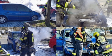Požár vozu na parkovišti nákupního centra na Rokycanské třídě