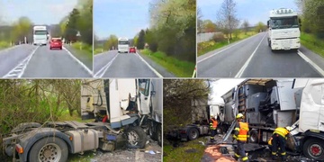 Děsivý střet kamionů zachytila palubní kamera